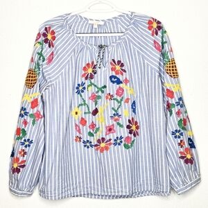 Skies are Blue White Embroidered Floral Long Sleeve Top Women's Size Medium